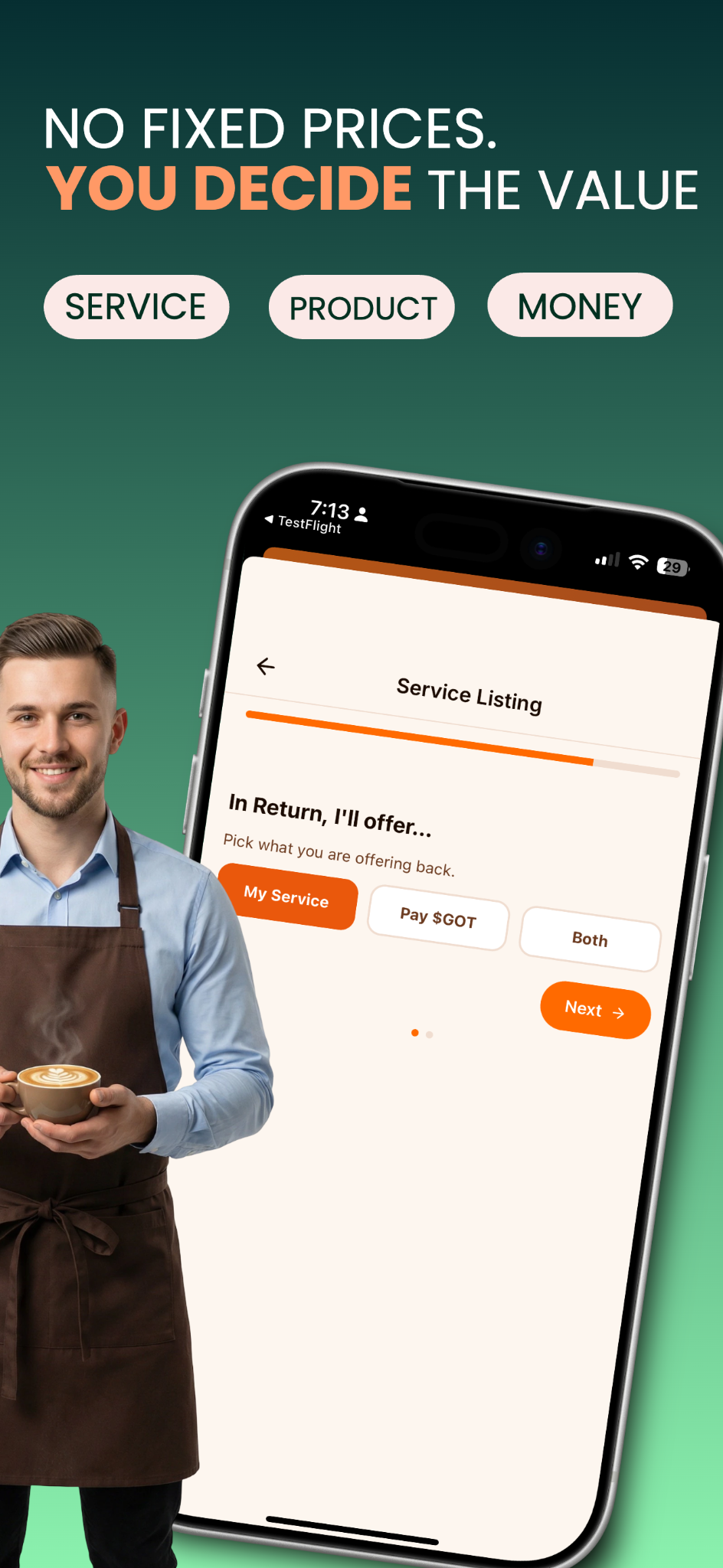 Choose service product or money