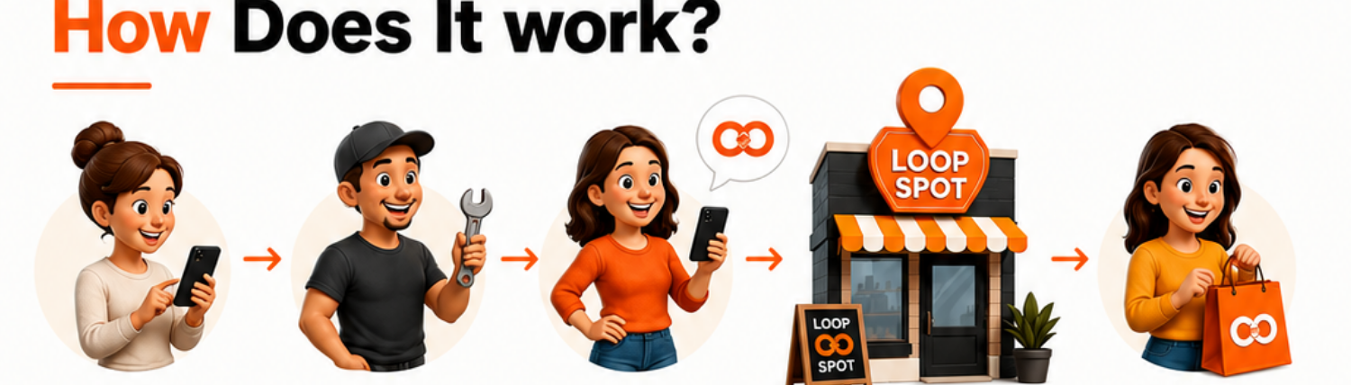 How LoopHood works, from a neighbor's request to redeeming a Loop Deal at a local business