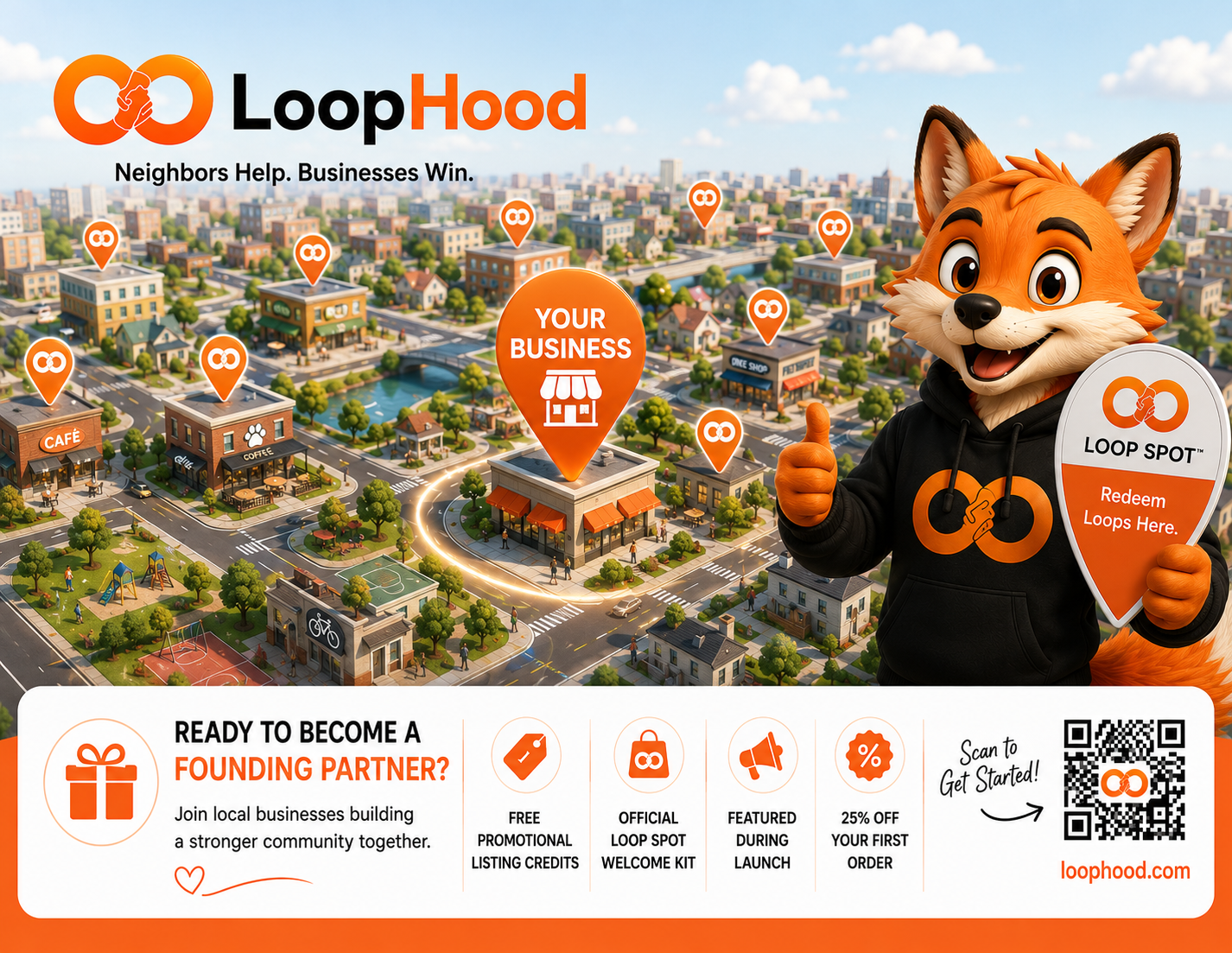 LoopHood neighborhood network with local businesses and official Loop Spots